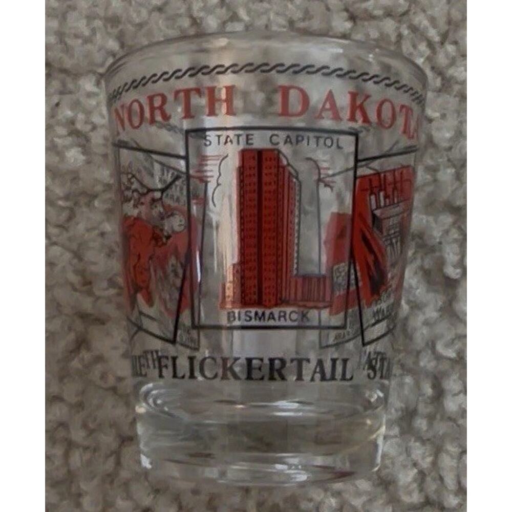 North Dakota Flickertail State Souvenir Shot Glass State Capitol Collectible